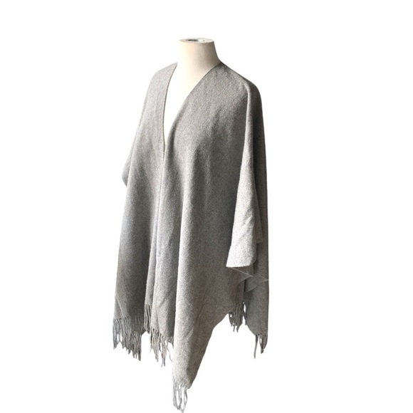 BABATON Grey Wool Fringed Poncho Wrap - Picture 2 of 8